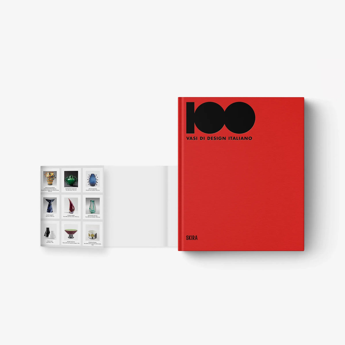 Closed red design book with black logo and title text