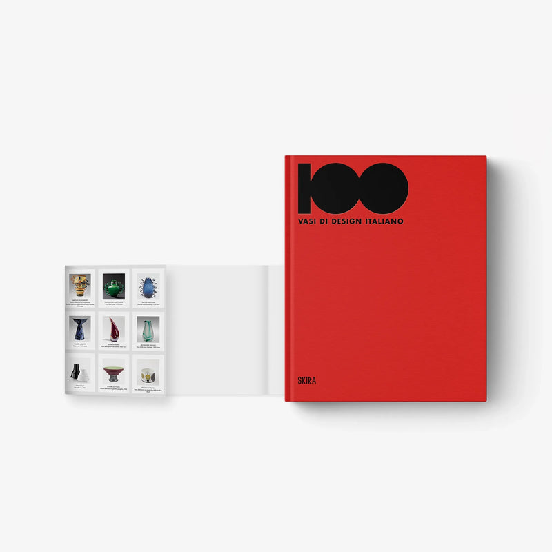 Closed red design book with black logo and title text