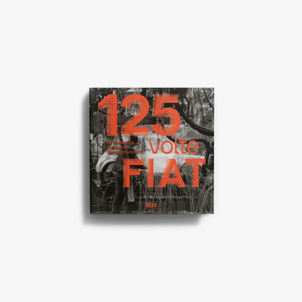 Illustrated book by Skira Arte with black and orange Fiat 125 cover and printed text and photographs
