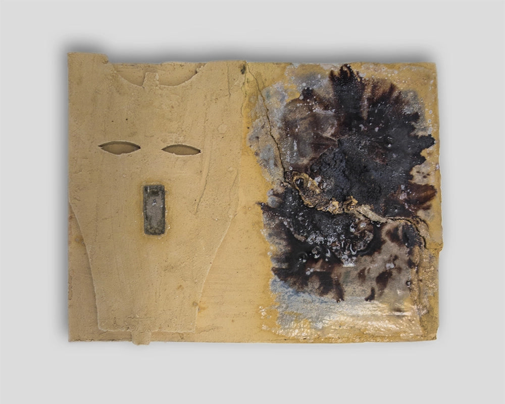 Limited edition terracotta dipinta sculpture by Mimmo Paladino for Skira Arte, with painted black and yellow surface