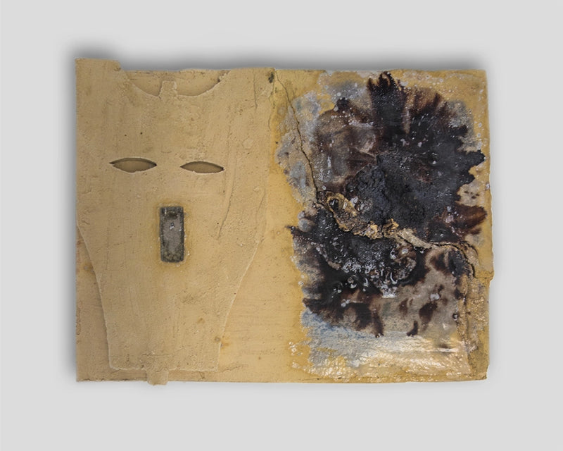 Limited edition terracotta dipinta sculpture by Mimmo Paladino for Skira Arte, with painted black and yellow surface