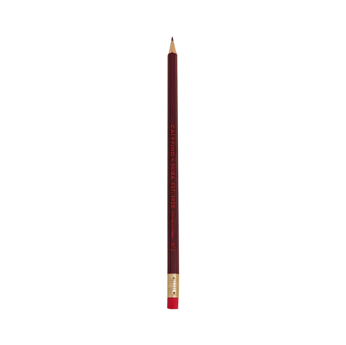 Burgundy wood pencil with pointed graphite tip and red end cap