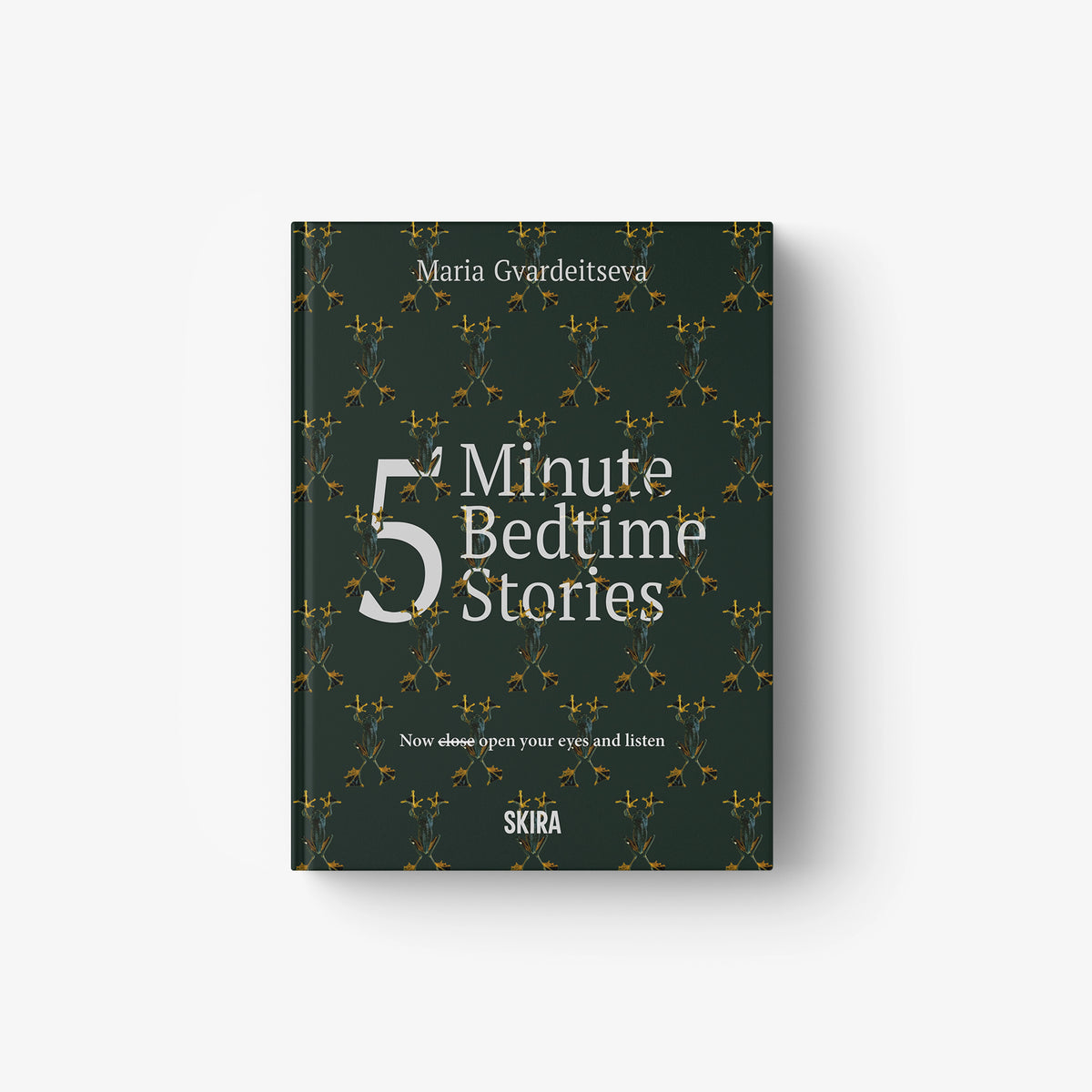 Dark green 5-Minute Bedtime Stories book with gold floral pattern cover