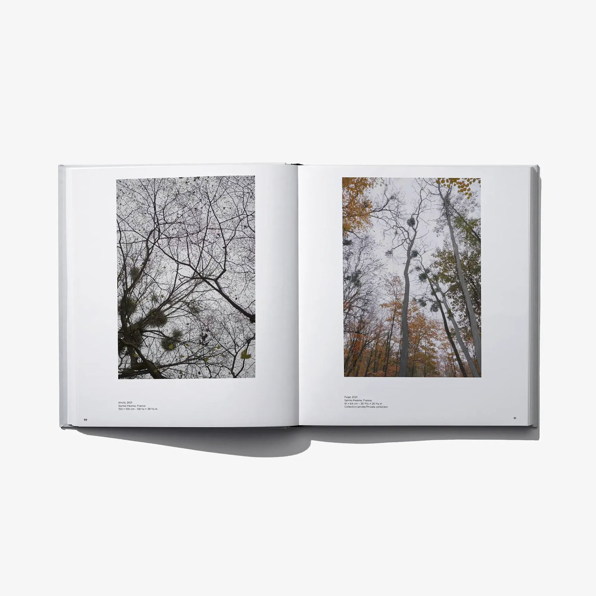 Open photo book with two landscape prints on white pages, binding and spine visible