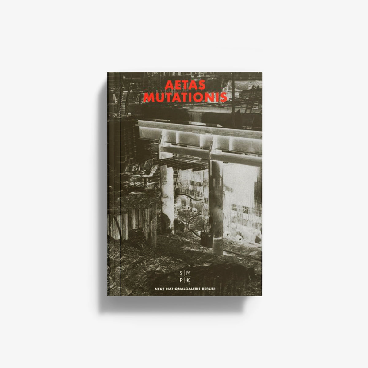 Aetas Mutationis book cover with red title text and grayscale city illustration