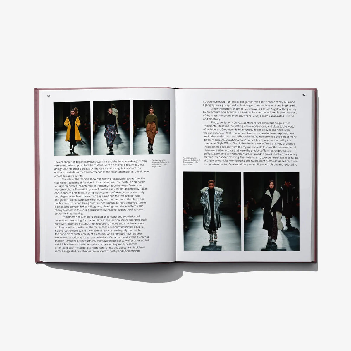 Open ALCANTARA art book showing model fashion photos on both pages