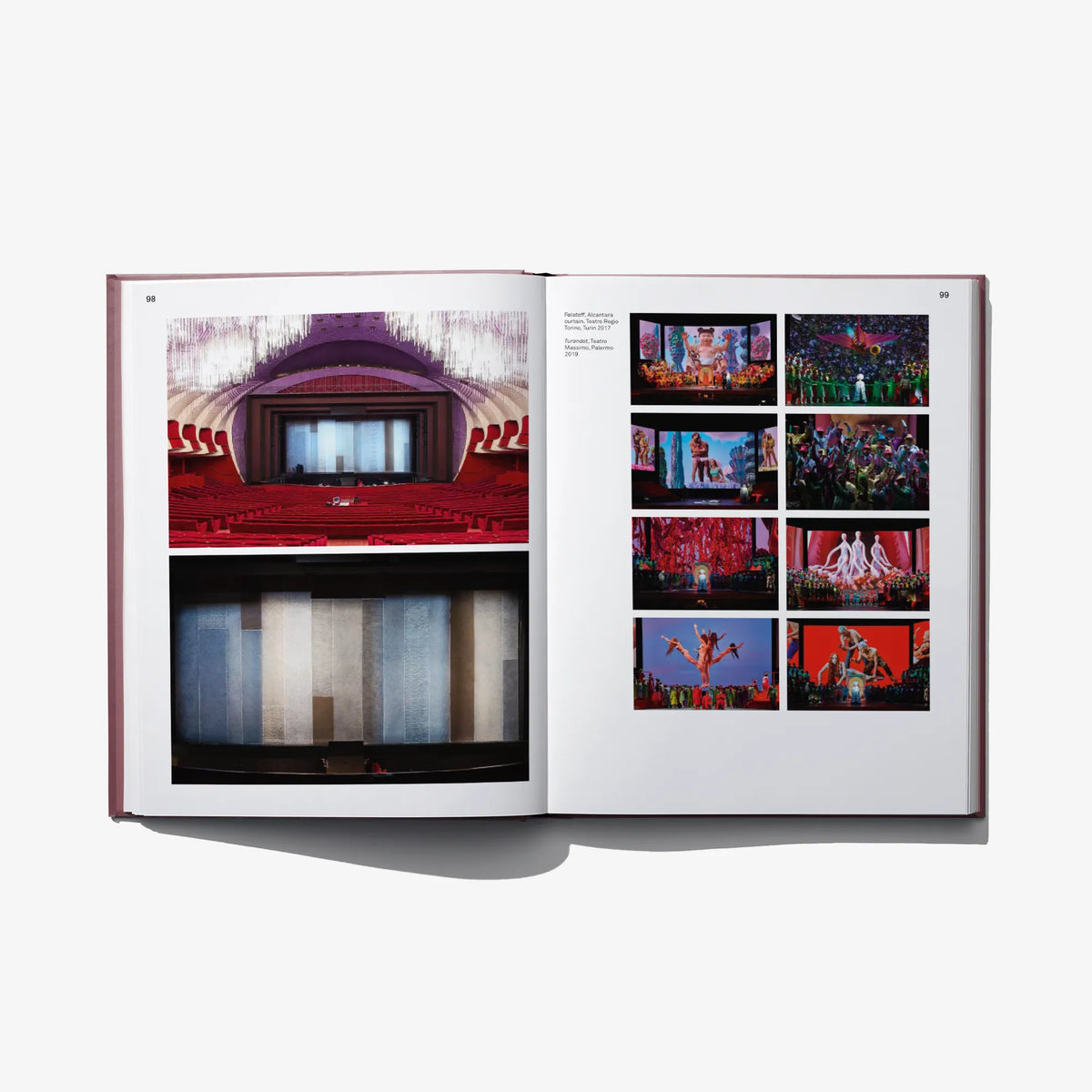 Open ALCANTARA art book with stage and performance photo grid