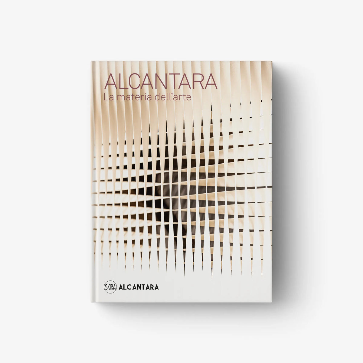 ALCANTARA art book cover with beige vertical line pattern and logo text