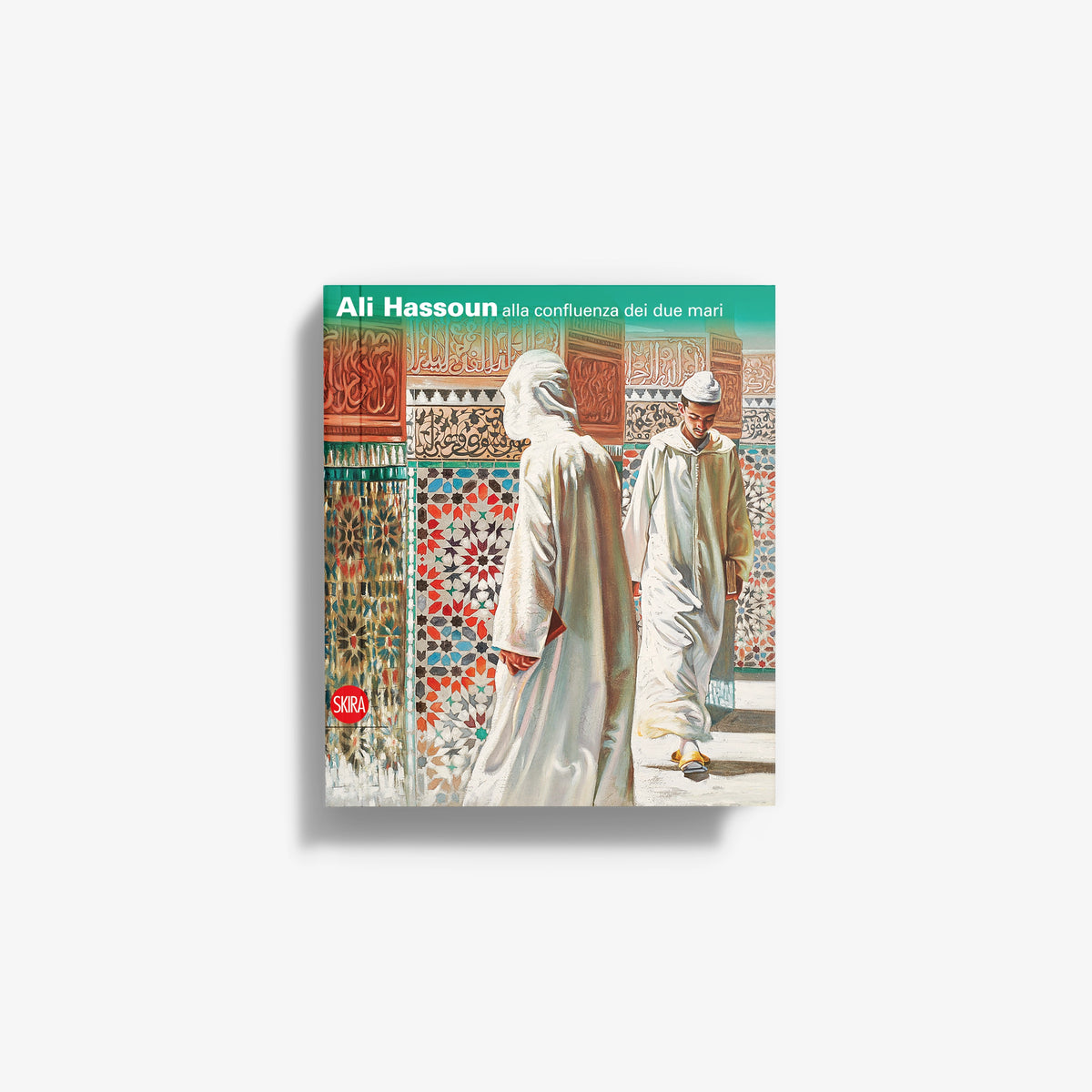 Paperback book cover with two men in white robes standing in an ornate market scene