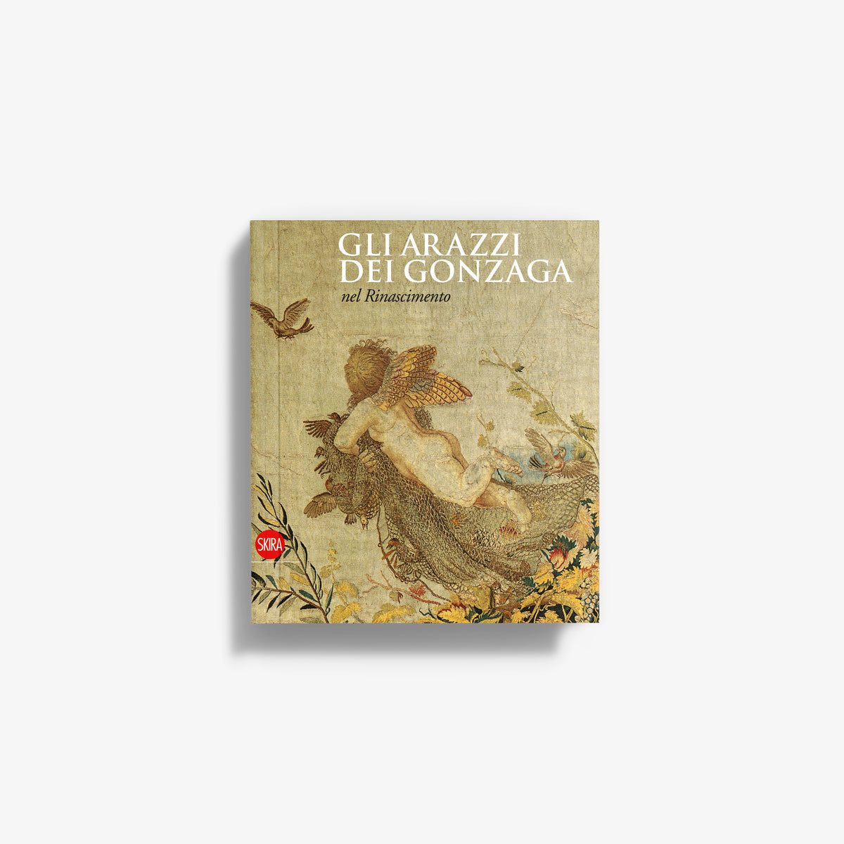 Beige Renaissance tapestry-themed book with angel illustration and ornate figures