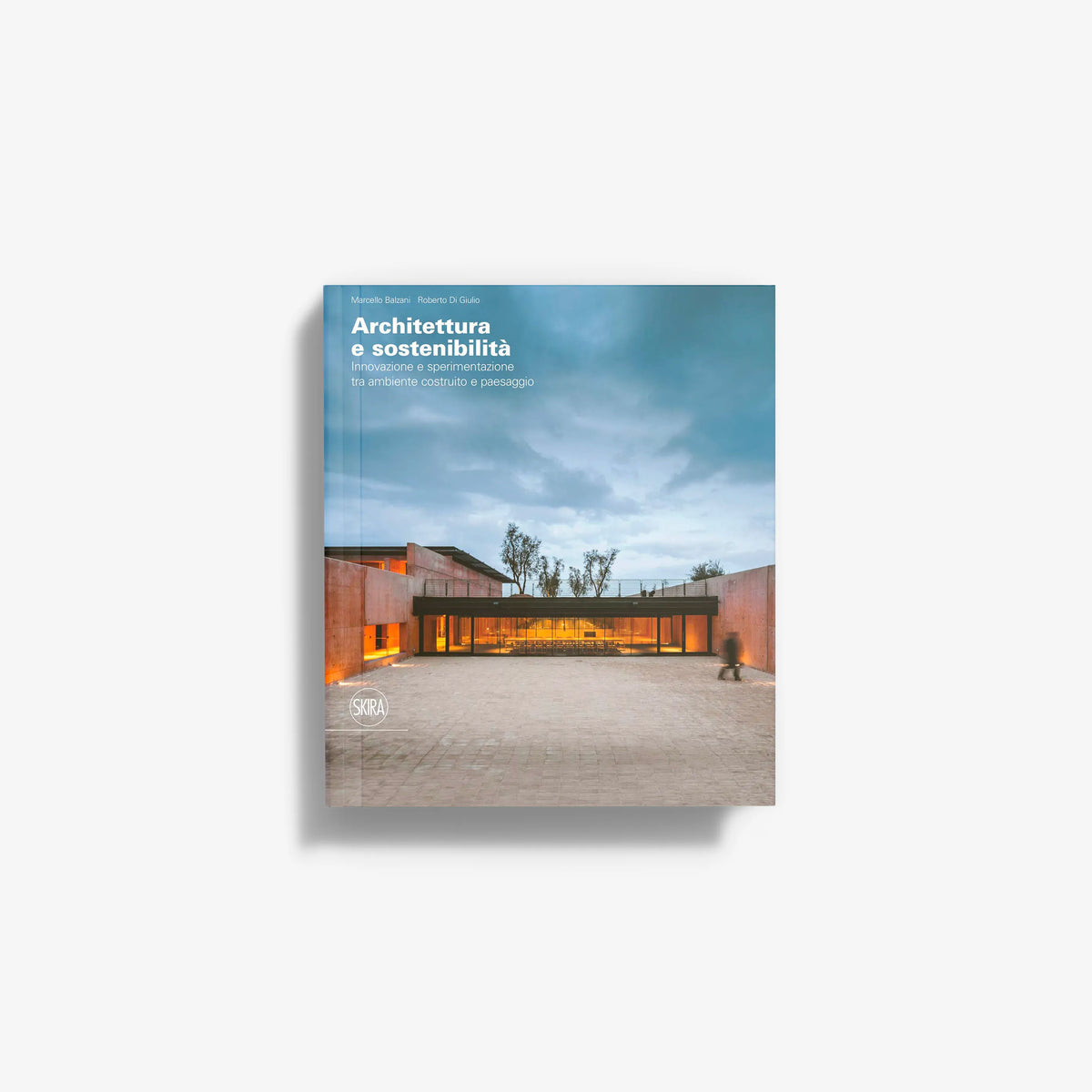 Architecture and sustainability book by Skira Arte with blue cover, featuring architecture and landscape projects