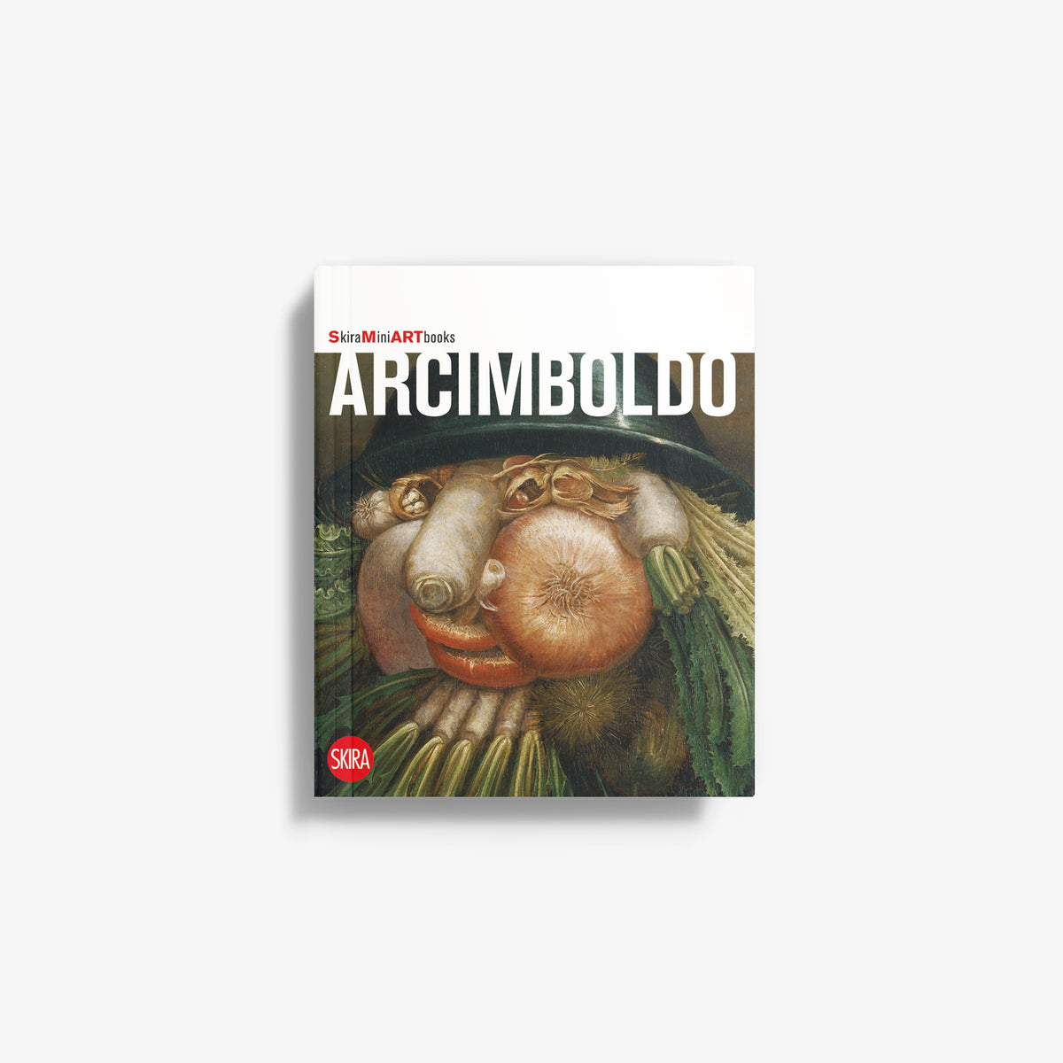 Arcimboldo art book cover with painted face of fruits and vegetables