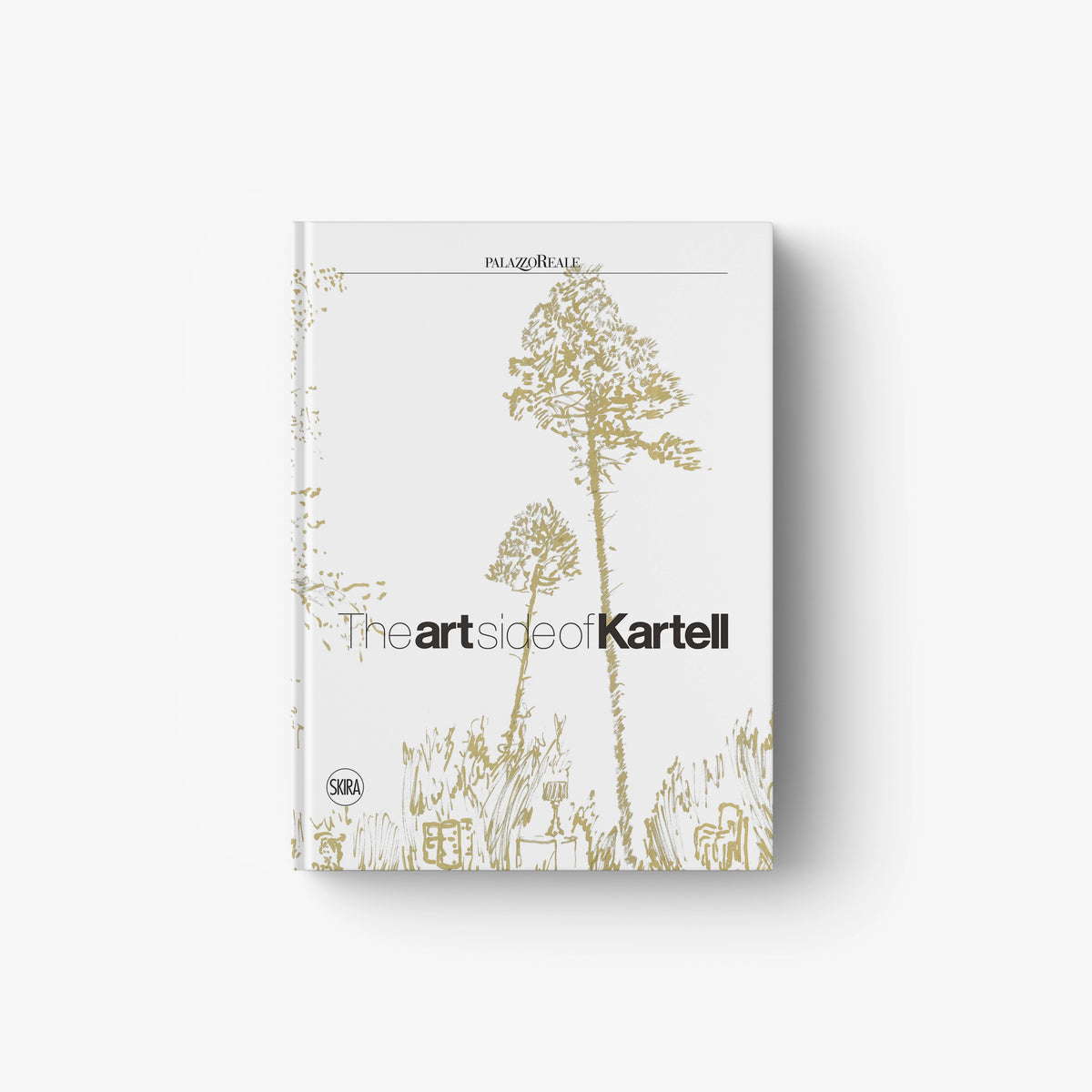 The Art Side of Kartell hardcover book with illustrated tree cover in gold and white