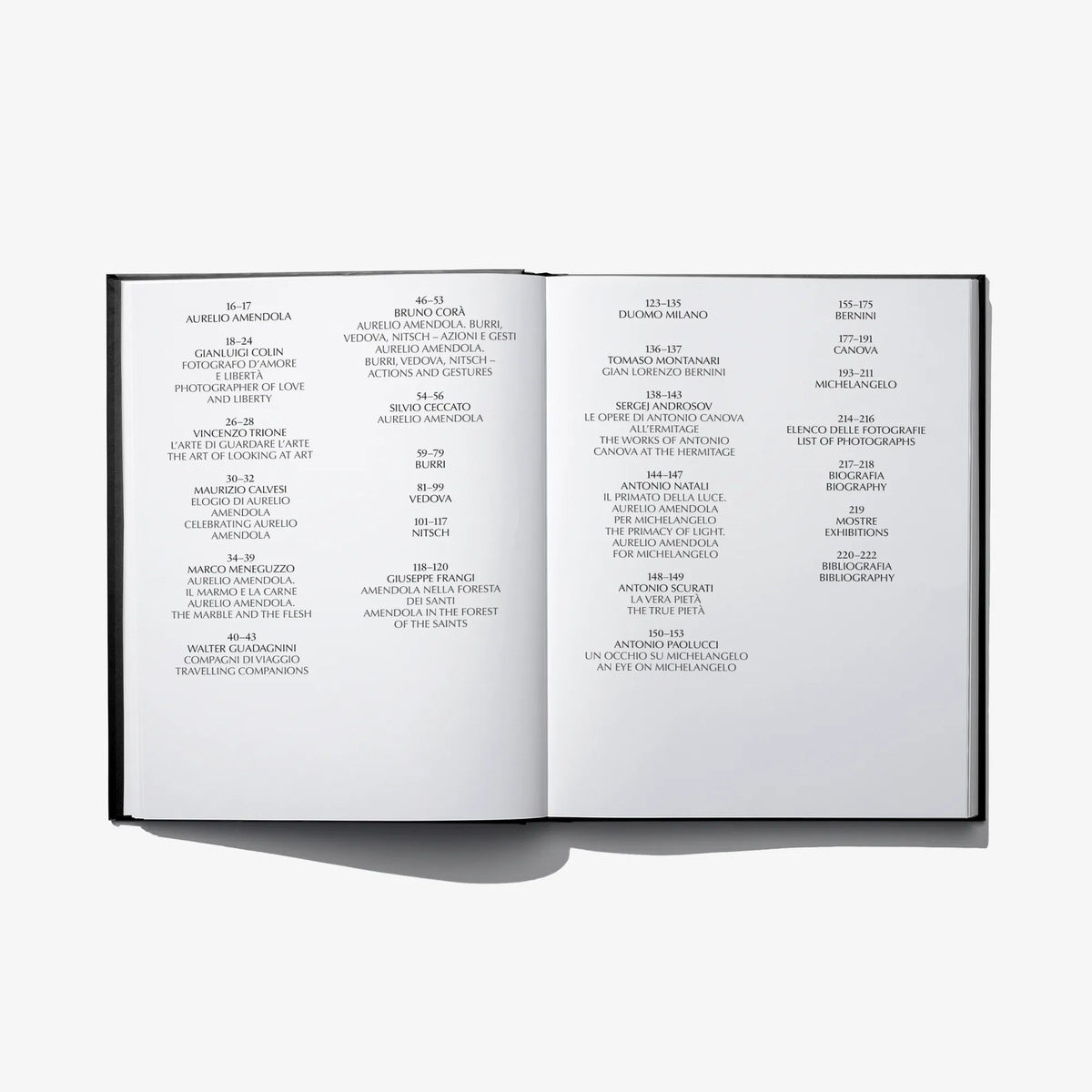 Open hardcover photo book showing two-column list of names and dates