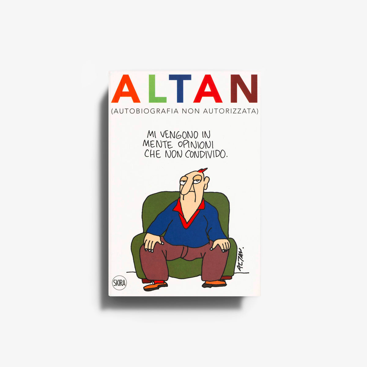 Libro d arte contemporanea illustrato Skira Arte Altan with illustrated cover text and cartoon seated figure