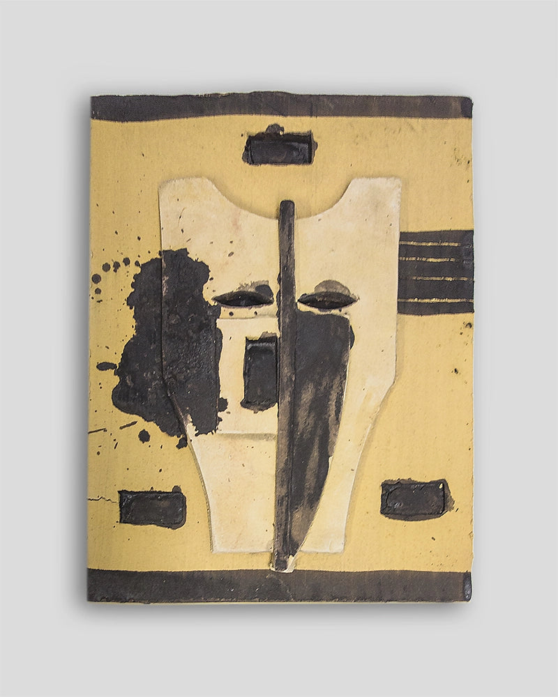 Limited edition sculpture by Skira Arte, terracotta dipinta with black and yellow painted abstract figures