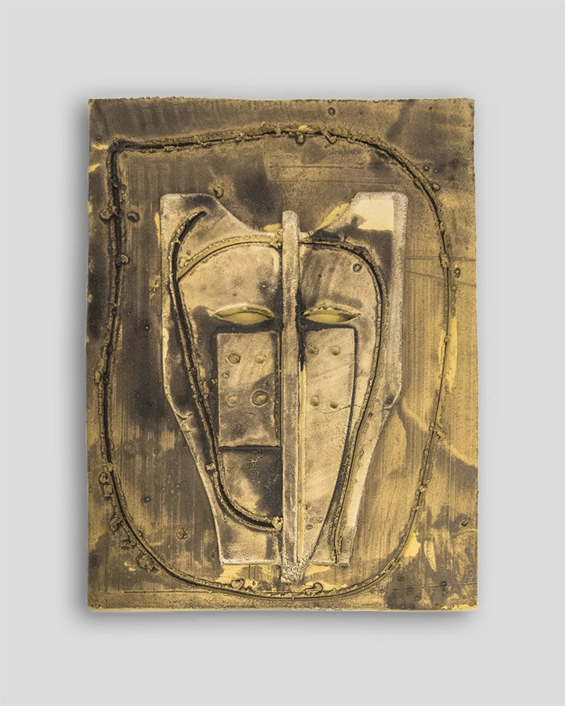 Limited edition terracotta sculpture by Skira Arte, Mimmo Paladino, painted dip in gold tones, with numbered signed edition