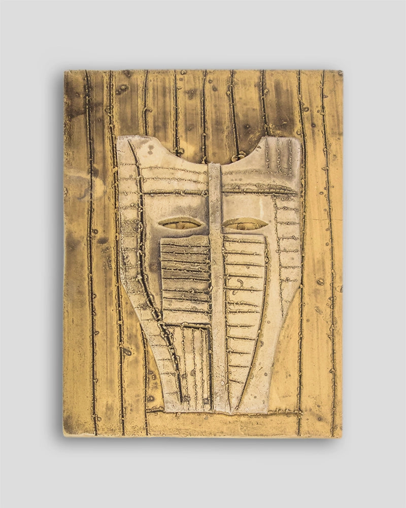 Limited edition terracotta dipinta sculpture by Skira Arte, Mimmo Paladino, with painted coat of arms design