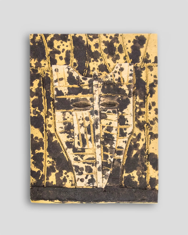 Limited edition terracotta sculpture painted in yellow and black with Skira Arte by Mimmo Paladino, with Italian book
