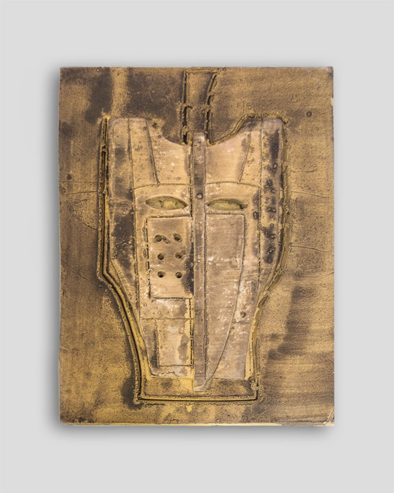 Terracotta dipinta sculpture by Skira Arte, Mimmo Paladino limited edition with italian book, front view plaque