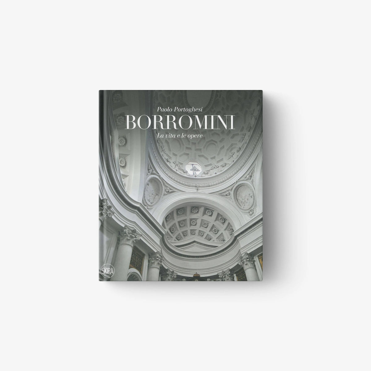 Art book in grey with ornate architectural cover, Skira Arte Borromini, Paolo Portoghesi edition updated with rewritten text