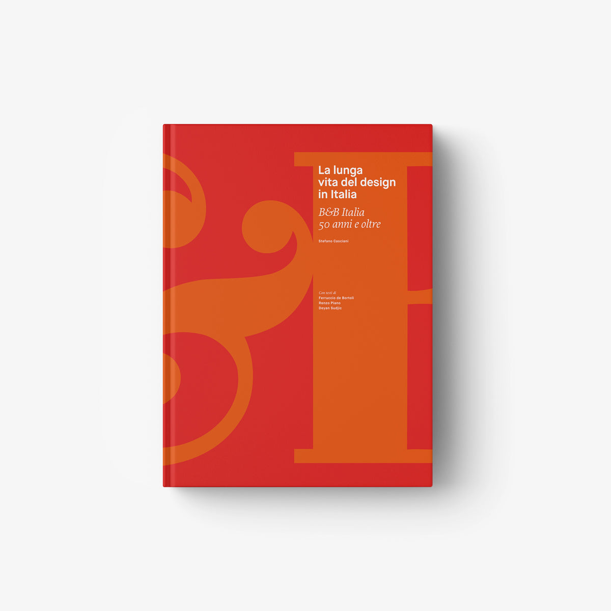 Red design book cover with abstract shapes and printed title text