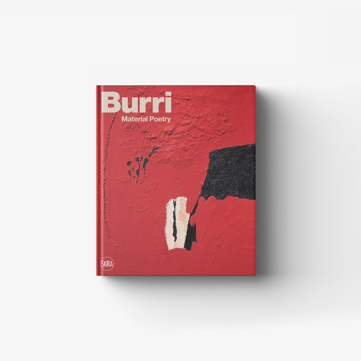 Contemporary art catalogue by Skira Arte, red and black cover with Alberto Burri material poetry and mixed materials