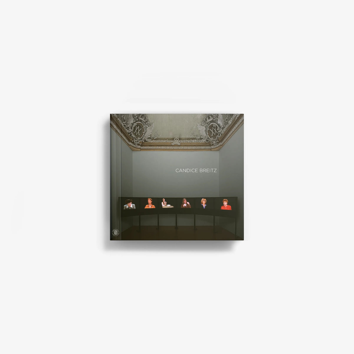 Framed wall artwork with five small portrait panels and text "Candice Breitz"