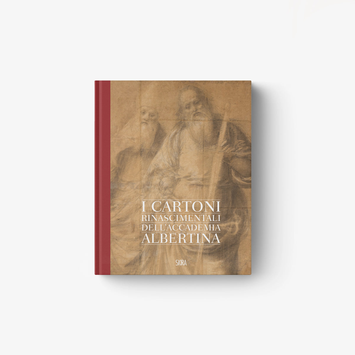 Renaissance art book with brown cover and red spine, illustrated title lettering