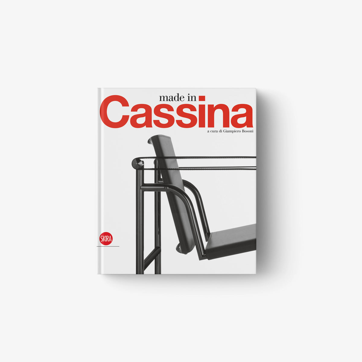 Made in Cassina book cover with black chair illustration and red logo