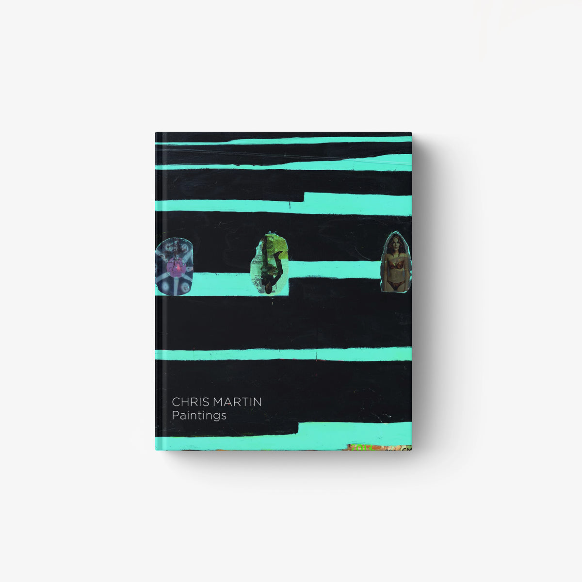 Square art book cover with turquoise and black stripes and three figure silhouettes