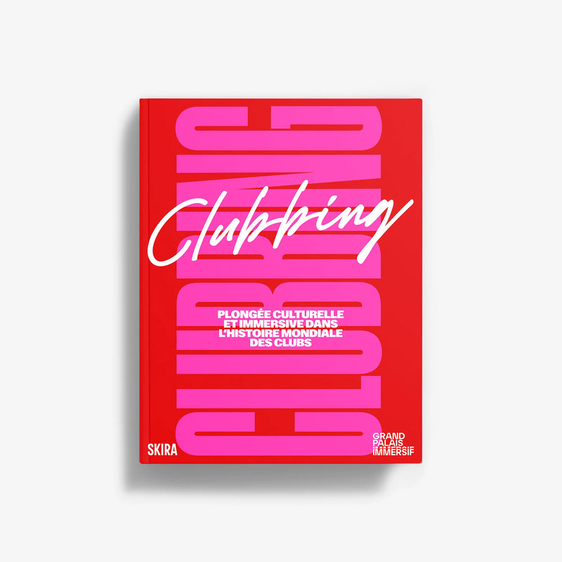 Red club culture book cover with pink and white typography and decorative lines