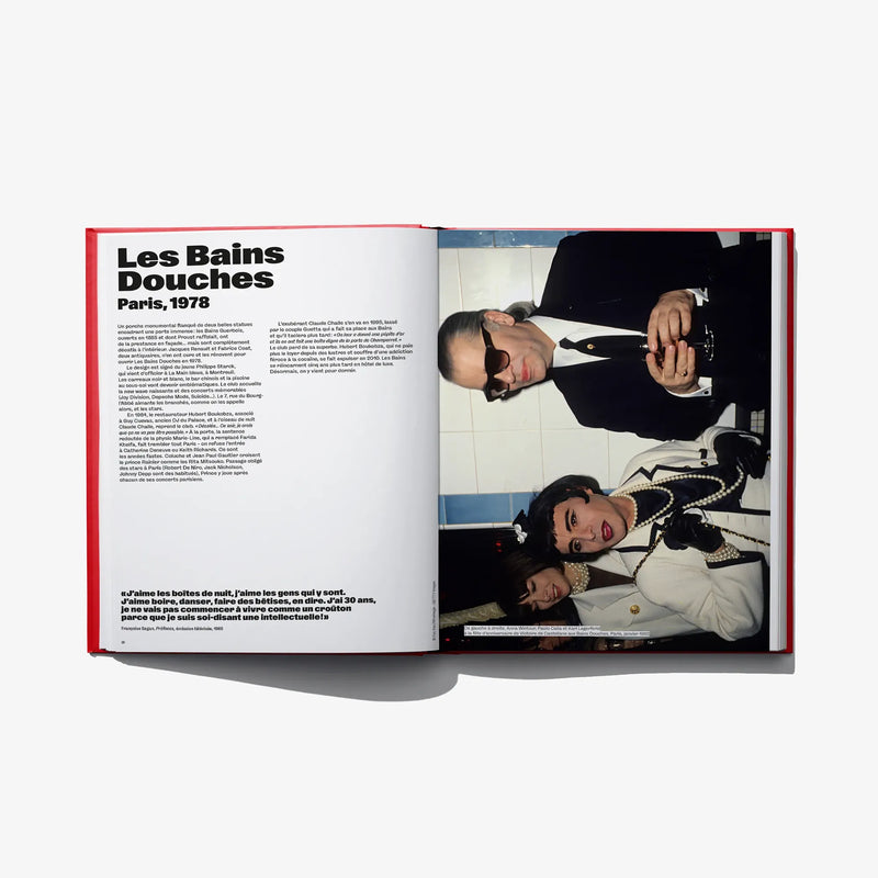 Open club culture book spread with portrait photo and body text on both pages