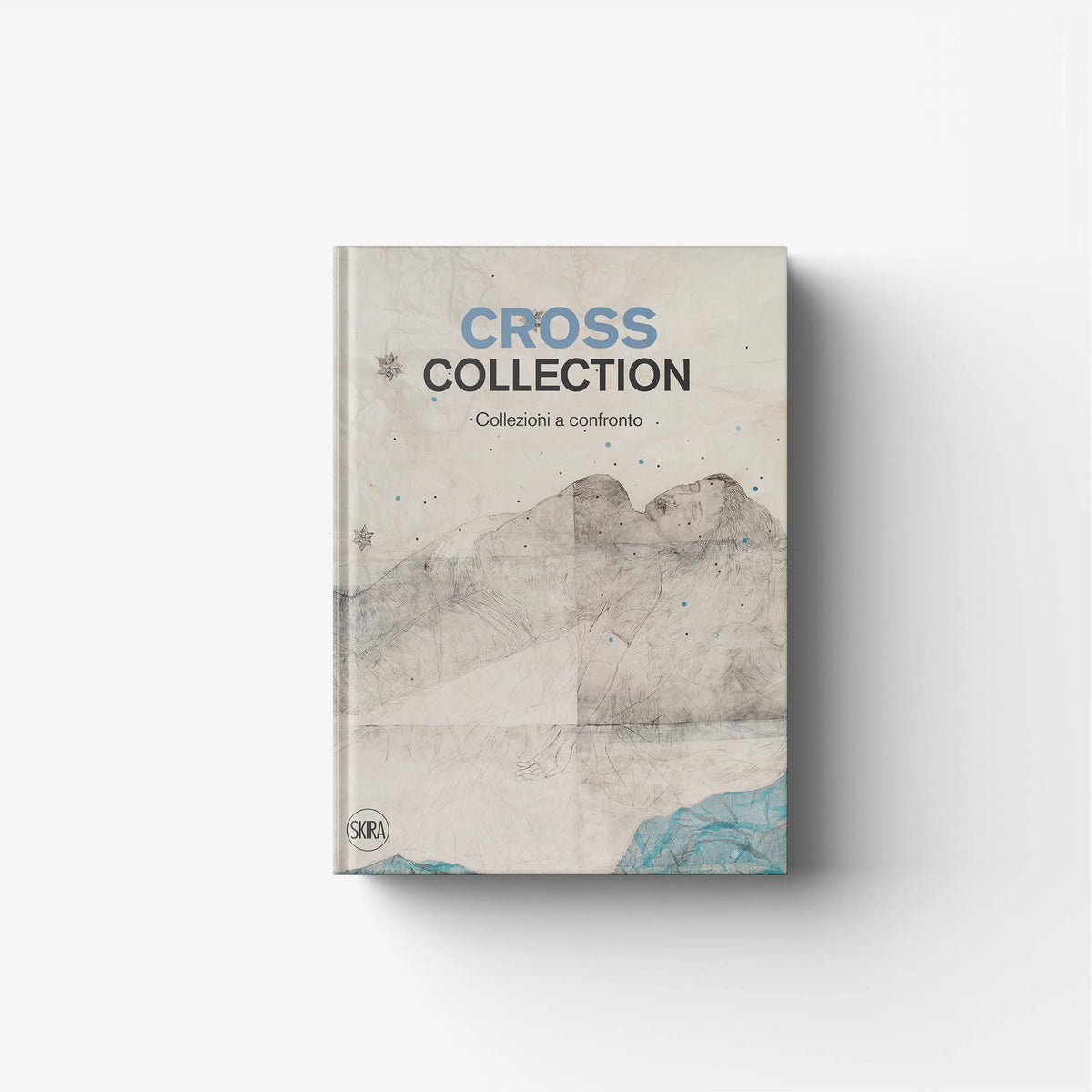 Contemporary art book in cream with blue Cross Collection text by Skira Arte, Collezione artistica theme