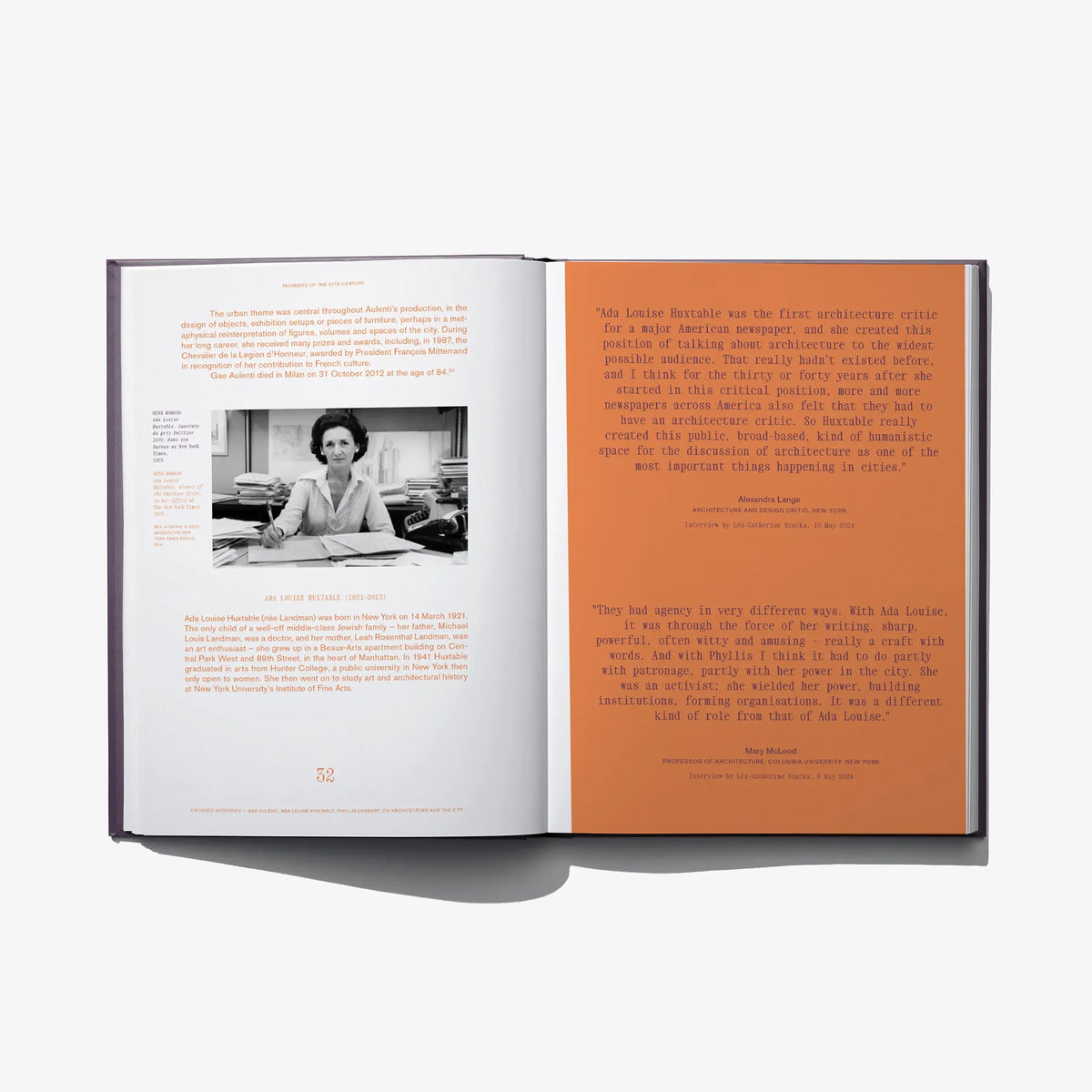 Open book showing a black-and-white portrait photo with printed text pages