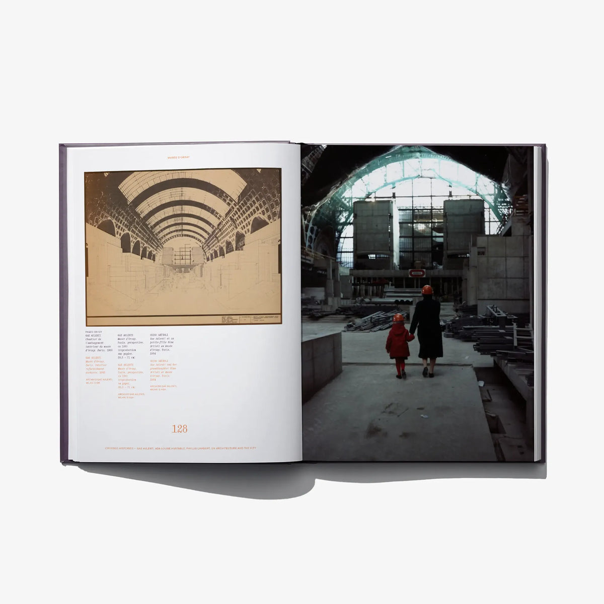 Open book with tunnel interior photos on left and right pages, plus text