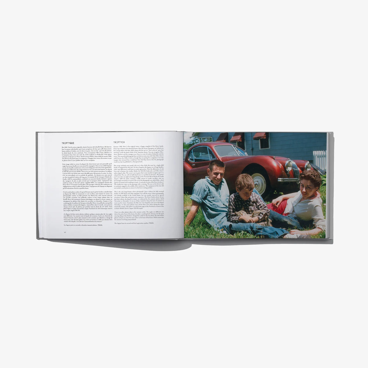 Dandy Crush book spread showing people with red classic car