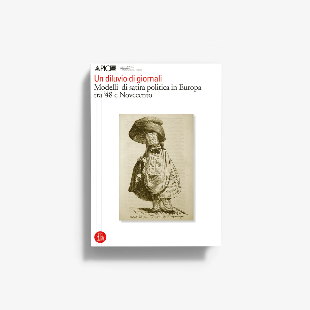 Vintage newspaper deluge book cover with red title and sepia hat figure illustration