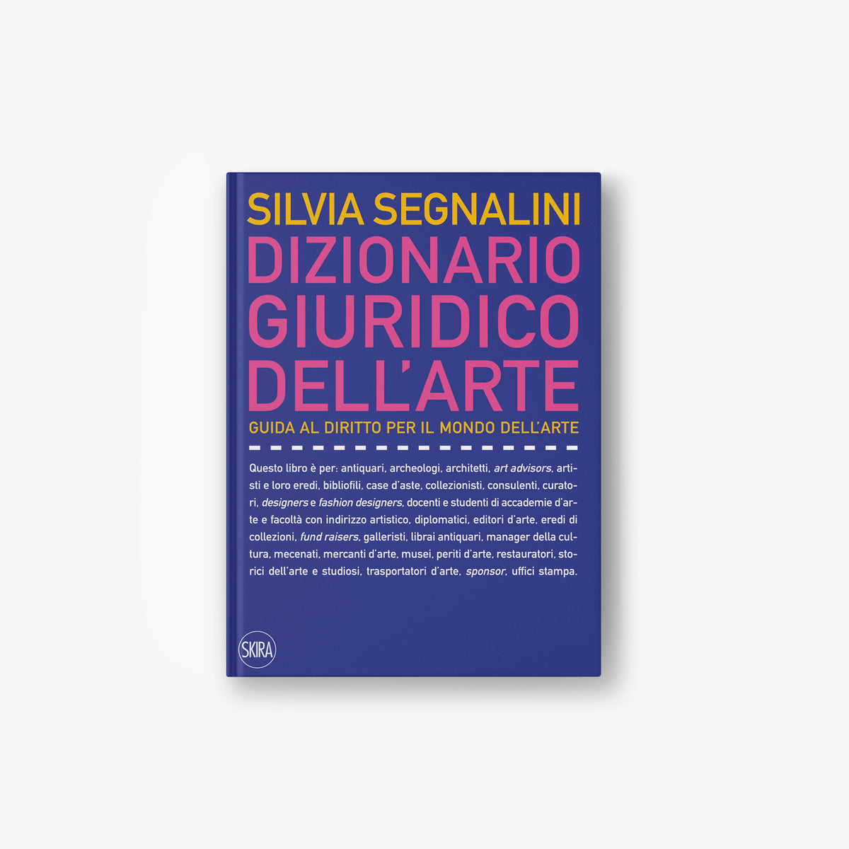 Art legal dictionary book with blue cover and pink title text, SKIRA logo