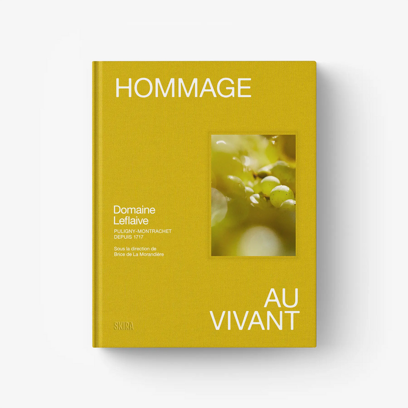 Gold wine book with window panel and large “Hommage” and “Au Vivant” text