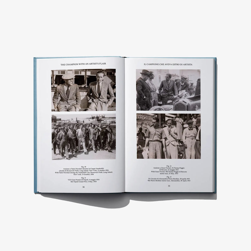 Open book spread with four black-and-white photos on two pages