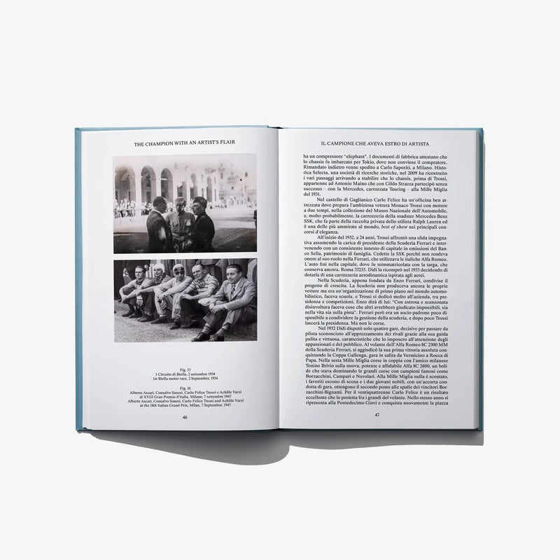 Open book spread with three black-and-white photos and text columns