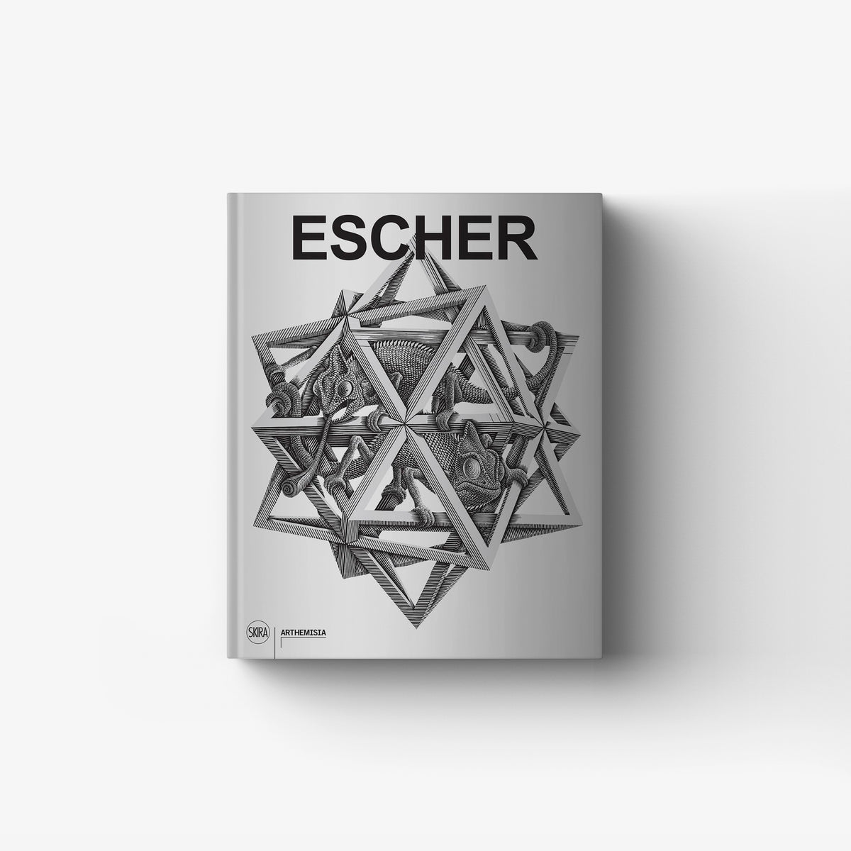 Art book in Italian edition by Skira Arte, Escher, with black and white geometric illustrations and lettering