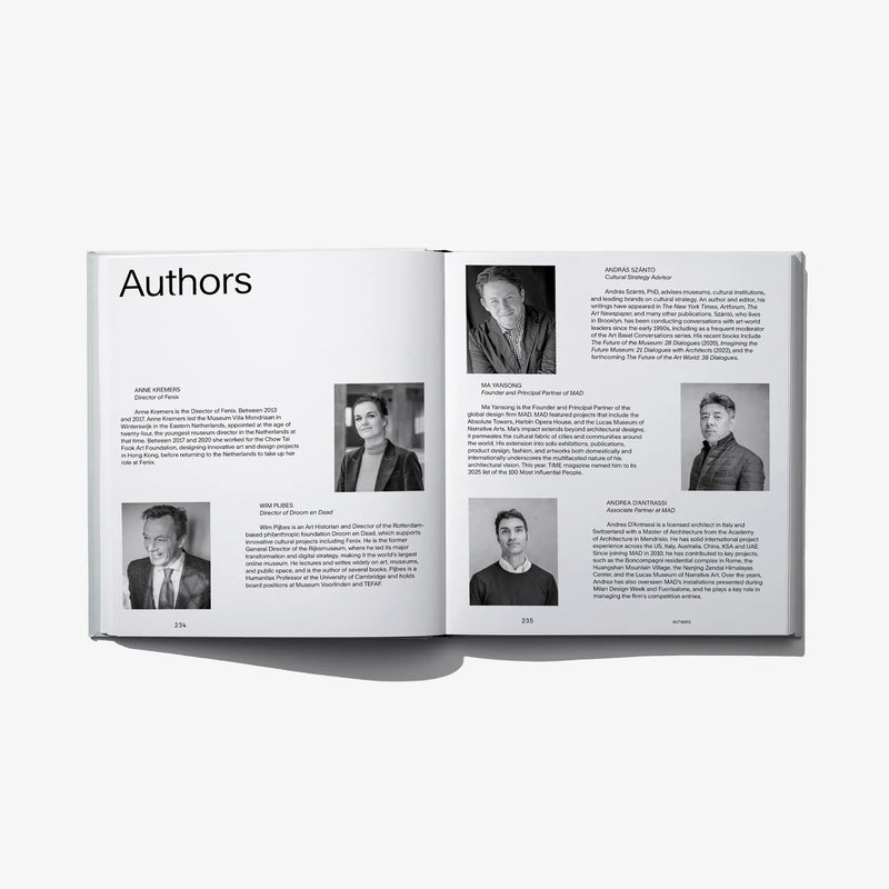Open architecture book spread titled 'Authors' with headshot portraits and biographies.