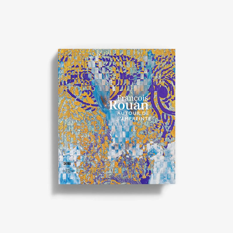 Art book cover with blue and yellow abstract mosaic artwork