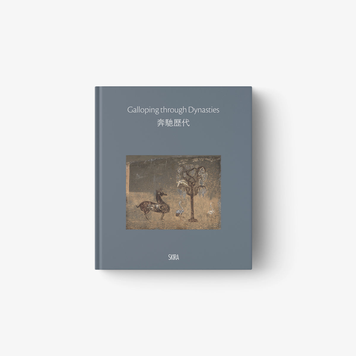 Hardcover book with gray cover, title text and small artwork panel