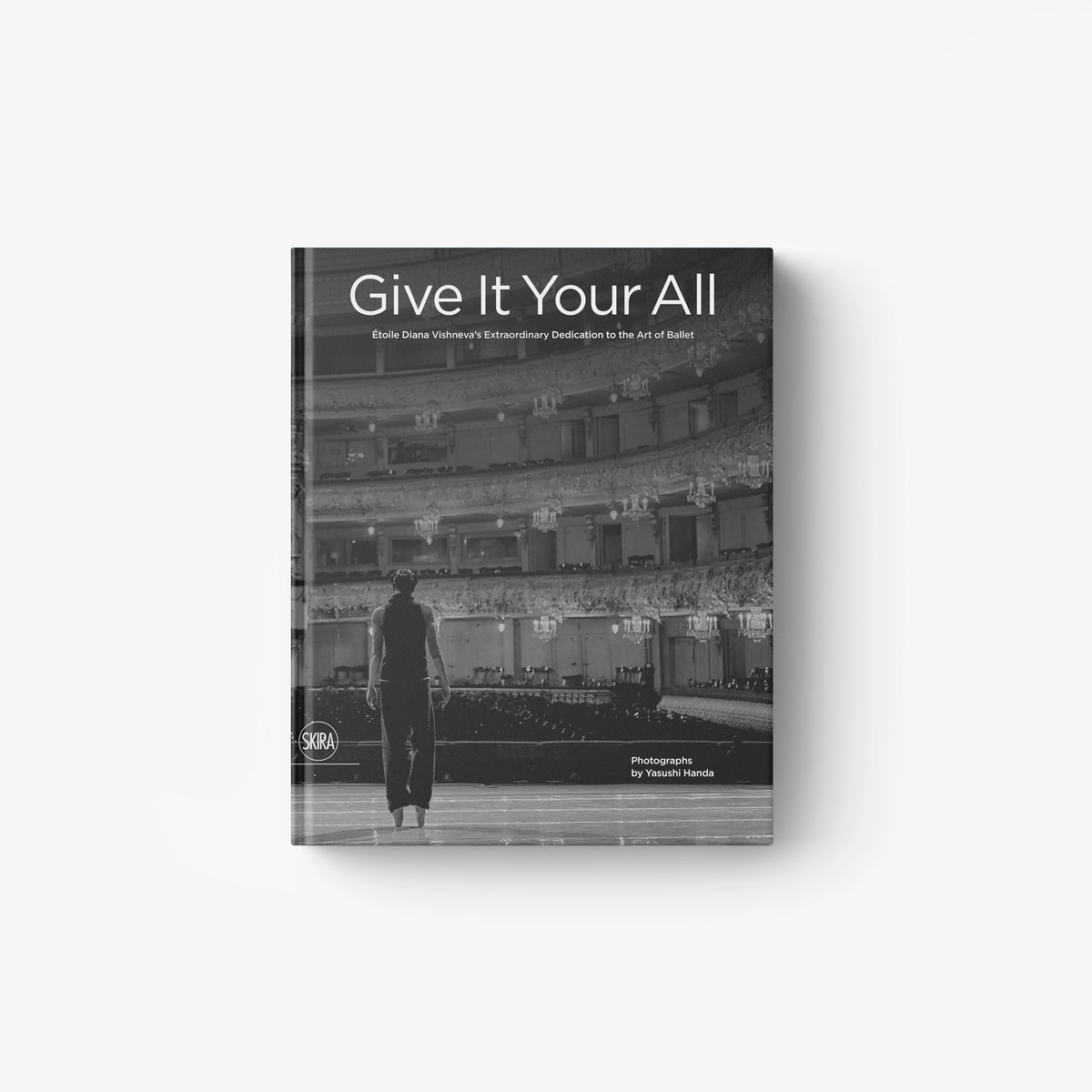 Hardcover art book with grayscale stage photo cover and title