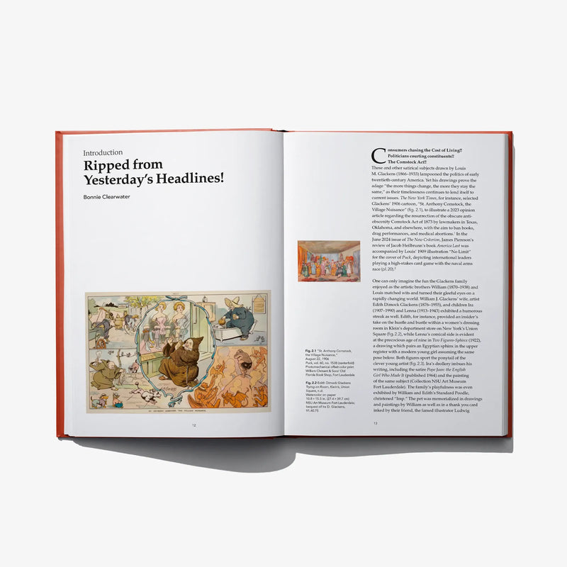 Open book showing colorful illustration on left and typed text on right pages
