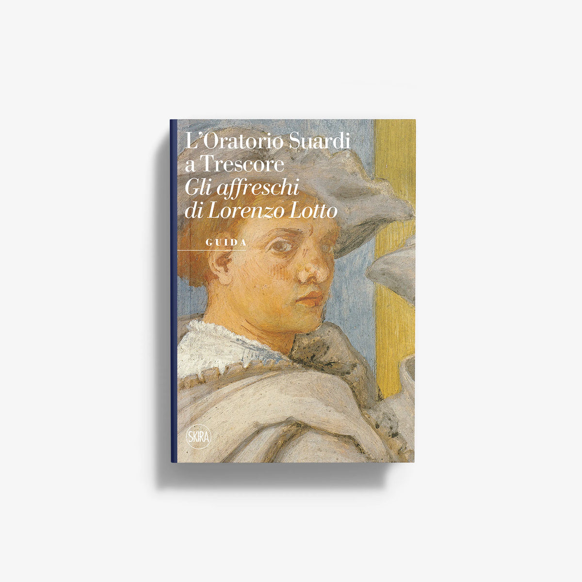 Illustrated art book by Skira Arte with a blue spine, featuring Lorenzo Lotto frescoes in Cappella Suardi di Trescore