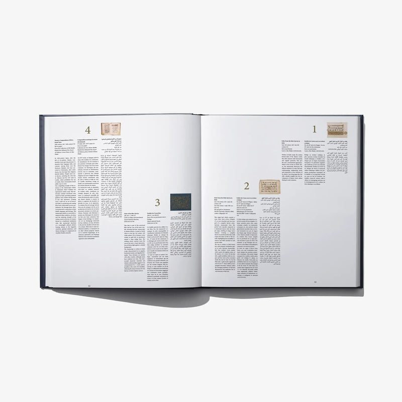 Open book spread with Arabic-style manuscript illustrations and printed text paragraphs.